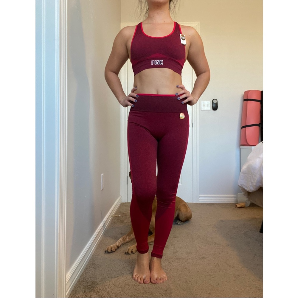 Victoria’s Secret PINK seamless red workout leggings & sports bra combo(x-small)